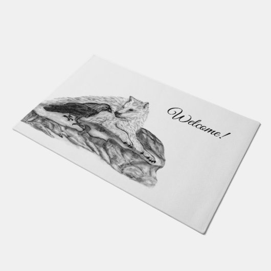 Wolf en Raven - Zwart en wit design Deurmat (Schuin)