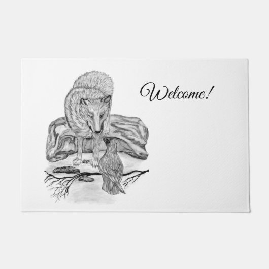 Wolf en Raven - Zwart en wit design Deurmat (Voorkant)