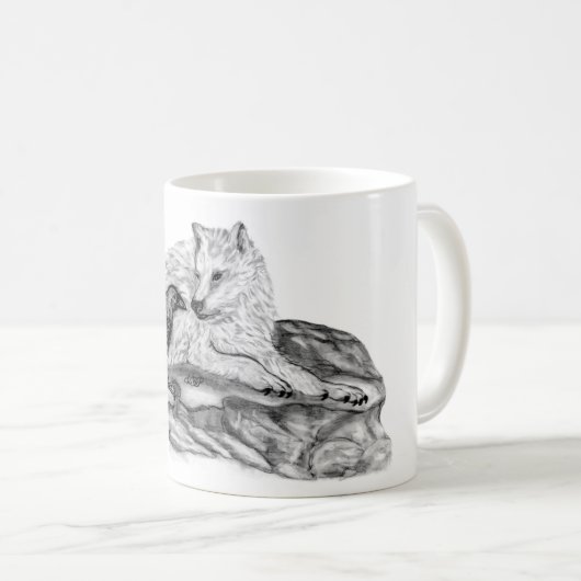Wolf en Raven - Zwart en wit design Koffiemok (Voorkant rechts)