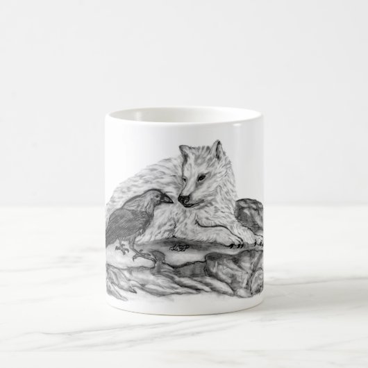 Wolf en Raven - Zwart en wit design Koffiemok (Center)