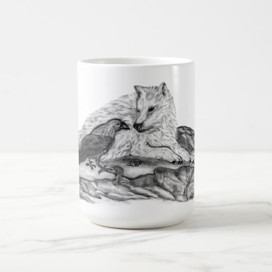 Wolf en Raven - Zwart en wit design Koffiemok (Center)
