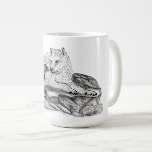 Wolf en Raven - Zwart en wit design Koffiemok (Voorkant rechts)