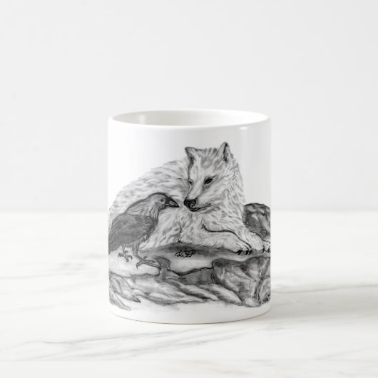Wolf en Raven - Zwart en wit design Magische Mok (Center)