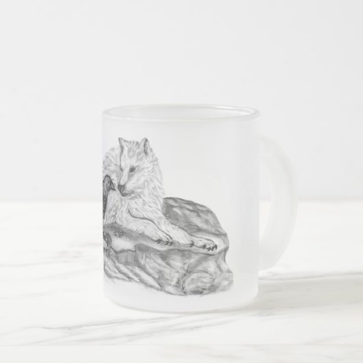 Wolf en Raven - Zwart en wit design Matglas Koffiemok (Voorkant rechts)