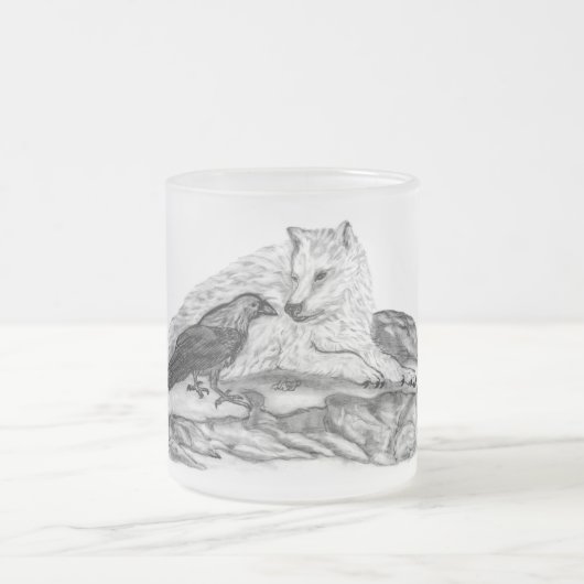Wolf en Raven - Zwart en wit design Matglas Koffiemok (Center)