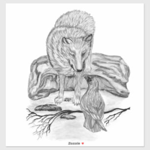Wolf en Raven - Zwart en wit design Sticker