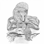 Wolf en Raven - Zwart en wit design Sticker (Voorkant)