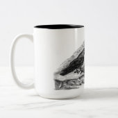 Wolf en Raven - Zwart en wit design Tweekleurige Koffiemok (Links)