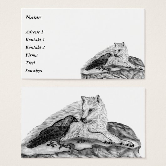Wolf en Raven - Zwart en wit design Visitekaartje (Voorkant /achterkant)