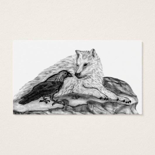 Wolf en Raven - Zwart en wit design Visitekaartje (Achterkant)
