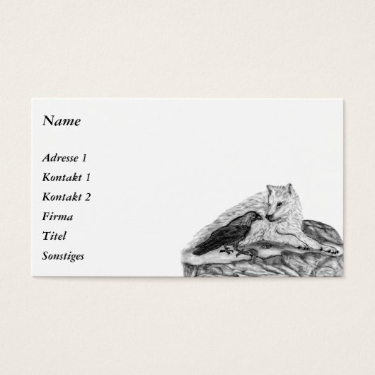 Wolf en Raven - Zwart en wit design Visitekaartje (Voorkant)