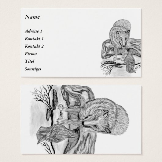Wolf en Raven - Zwart en wit design Visitekaartje (Voorkant /achterkant)