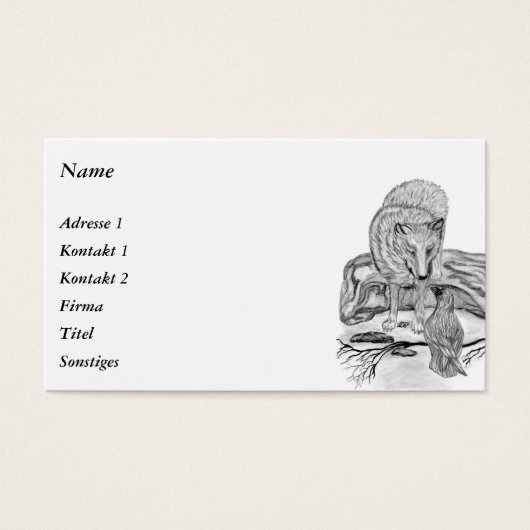 Wolf en Raven - Zwart en wit design Visitekaartje (Voorkant)