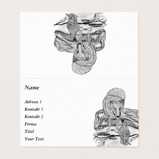 Wolf en Raven - Zwart en wit design Visitekaartje (Buitenkant ongevouwen)