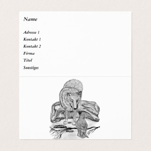 Wolf en Raven - Zwart en wit design Visitekaartje (Binnenkant ongevouwen)