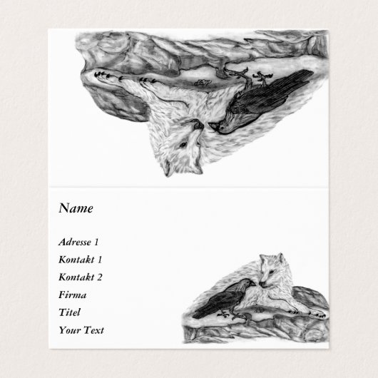 Wolf en Raven - Zwart en wit design Visitekaartje (Buitenkant ongevouwen)