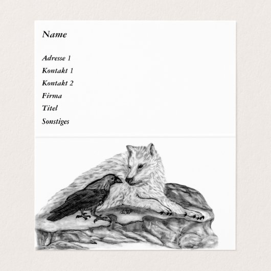 Wolf en Raven - Zwart en wit design Visitekaartje (Binnenkant ongevouwen)