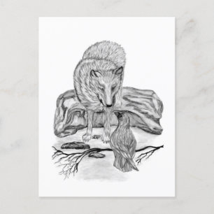 Wolf en Raven, zwart-wit Briefkaart