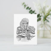 Wolf en Raven, zwart-wit Briefkaart (Staand voorkant)