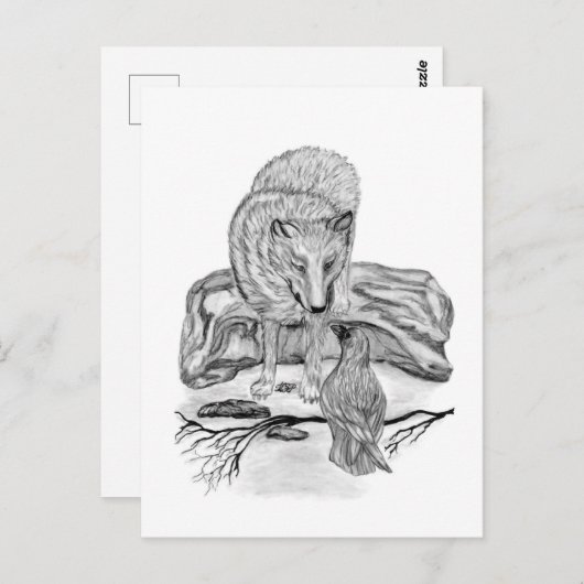 Wolf en Raven, zwart-wit Briefkaart (Voorkant / Achterkant)