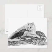 Wolf en Raven zwart-wit Briefkaart (Voorkant / Achterkant)