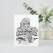 Wolf en Raven, zwart-wit Briefkaart (Staand voorkant)