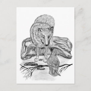 Wolf en Raven, zwart-wit Briefkaart