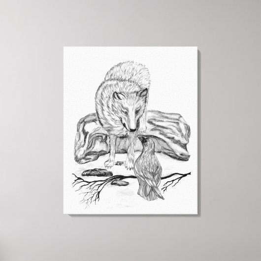 Wolf en Raven, zwart-wit Canvas Afdruk (Voorkant)