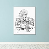 Wolf en Raven, zwart-wit Canvas Afdruk (Insitu (Houten vloer))
