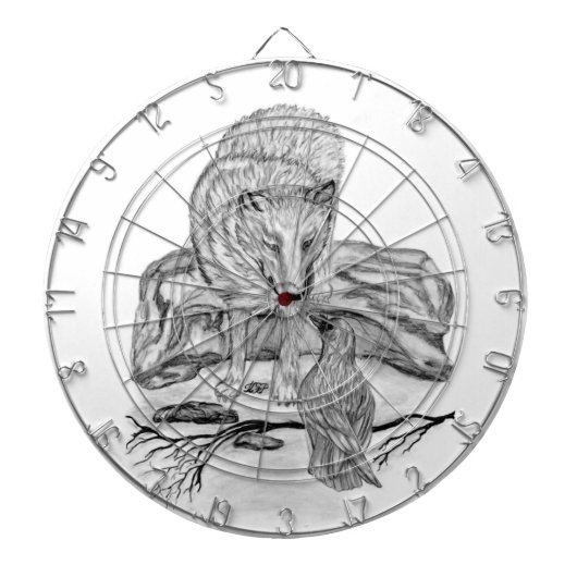 Wolf en Raven, zwart-wit Dartbord (Voorkant)