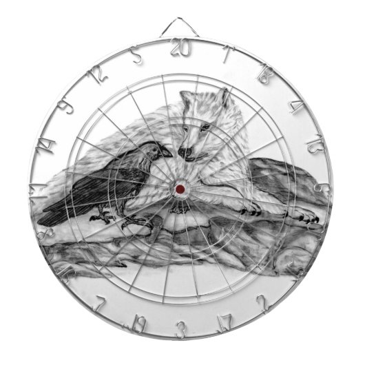 Wolf en Raven zwart-wit Dartbord (Voorkant)