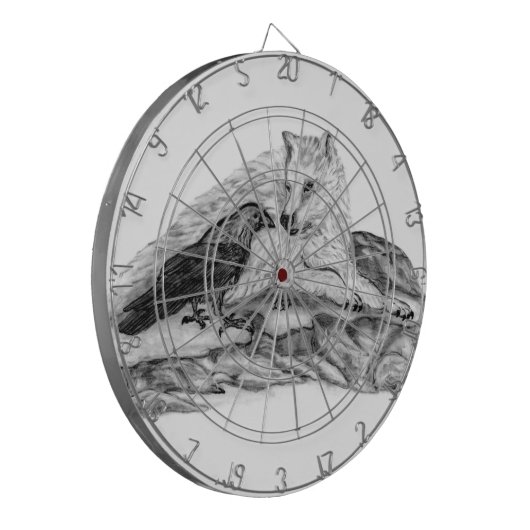Wolf en Raven zwart-wit Dartbord (Voorkant Links)