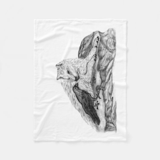 Wolf en Raven - zwart-wit design Fleece Deken (Voorkant)