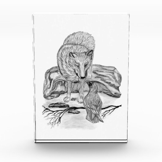 Wolf en Raven, zwart-wit Fotoblokken (Voorkant)