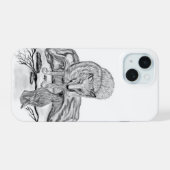 Wolf en Raven, zwart-wit iPhone 15 Case (Achterkant horizontaal)