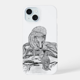 Wolf en Raven, zwart-wit iPhone 15 Case