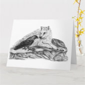 Wolf en Raven, zwart-wit Kaart (Gele Bloem)