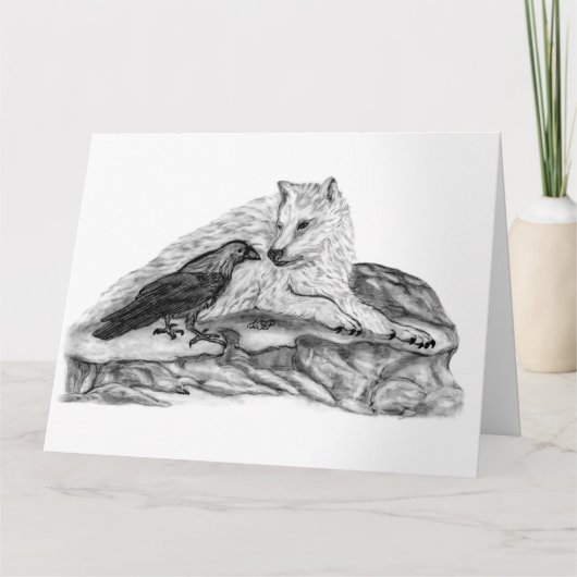 Wolf en Raven, zwart-wit Kaart (Voorkant)