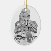 Wolf en Raven, zwart-wit Keramisch Ornament (Rechts)