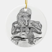 Wolf en Raven, zwart-wit Keramisch Ornament (Voorkant)