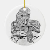 Wolf en Raven, zwart-wit Keramisch Ornament (Achterkant)