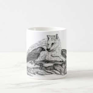 Wolf en Raven, zwart-wit Koffiemok