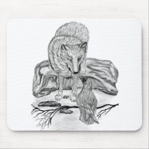 Wolf en Raven, zwart-wit Muismat