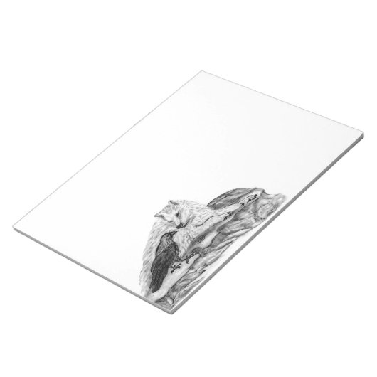 Wolf en Raven, zwart-wit Notitieblok (Schuin)