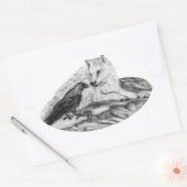 Wolf en Raven, zwart-wit Ovale Sticker (Envelop)