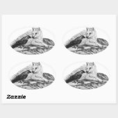 Wolf en Raven, zwart-wit Ovale Sticker (Vel)