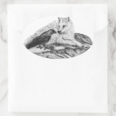 Wolf en Raven, zwart-wit Ovale Sticker (Tas)