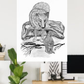 Wolf en Raven, zwart-wit Poster (Thuiskantoor)
