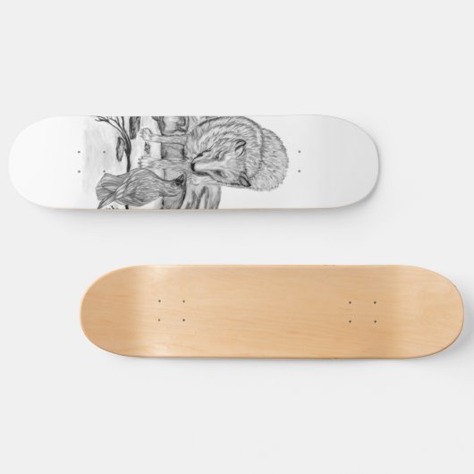 Wolf en Raven, zwart-wit Skateboard (Horizontaal)