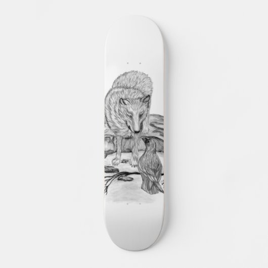 Wolf en Raven, zwart-wit Skateboard (Voorkant)